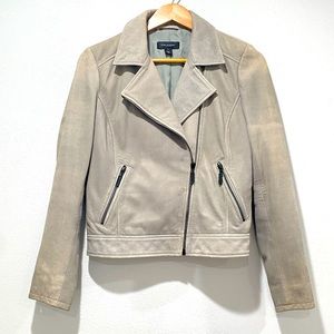 Halogen grey suede leather zip front jacket size S